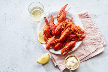 Top view of red crayfish