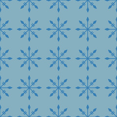 Blue seamless pattern with simple blue snowflakes for Christmas and New Year design, wrapping paper, wallpapers. 