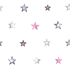 Obraz premium Stars watercolor pattern, seamless abstract illustration on white background.