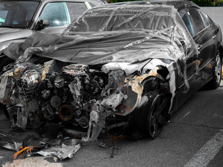 Car after an accident and arson
