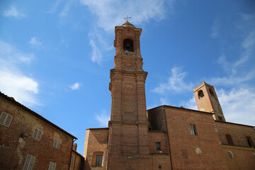 The bell tower of the Cathedral of Citta Della Pieve in Umbria, Italy