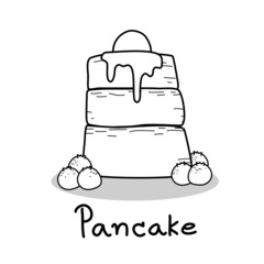 coloring page,hand drawn doodle cute pancake 