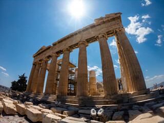The Pantheon is under reconstruction. Restoration of the Athenian pantheon. Athenian pantheon close...