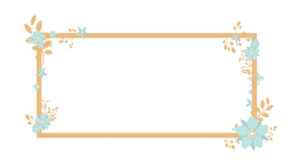 Brown frame with leaves and blue flowers. Suitable for postcards and posters. Vector.