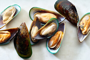 Top view green mussels