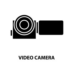 video camera symbol icon, black vector sign with editable strokes, concept illustration
