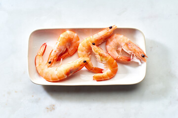 Flat lay with prawns