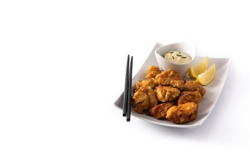 Spicy chicken karaage isolated on white background	