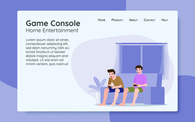 Young handsome men character, playing an console online game by connect the internet on large flat screen television in the living room with friends. The new modern technology device concept.