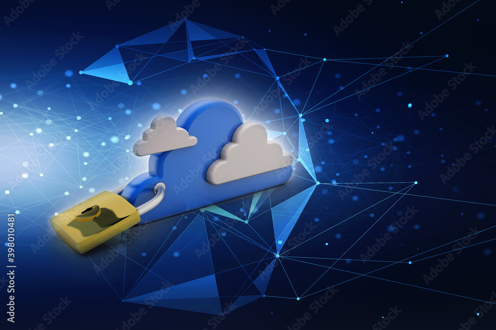 Poster 3d rendering cloud computing, security