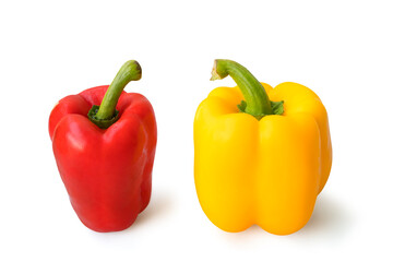 Peppers fresh two red, yellow isolated on white background