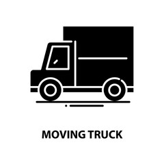 moving truck symbol icon, black vector sign with editable strokes, concept illustration