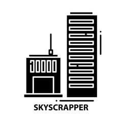 skyscrapper icon, black vector sign with editable strokes, concept illustration