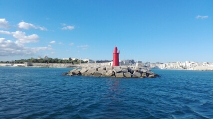 Red lighthouse in the Adriatic sea