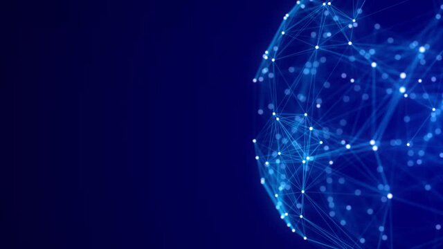 Blue sphere consisting of points and lines. Modern wireframe elements. Technology grid sphere. 3d rendering.