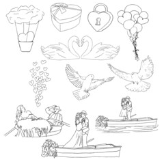 Vector hand drawn clipart Valentine&rsquo;s day isolated illustrations