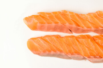Salmon sashimi on white background