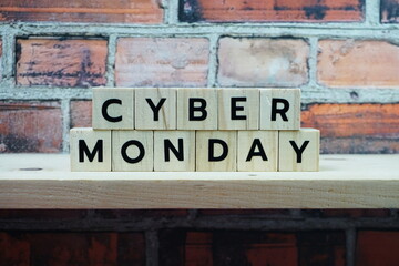 Cyber Monday alphabet letter on wooden shelves background