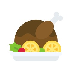 Roasted turkey icon, Christmas food and drink vector