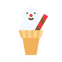 Snowman ice cream cone icon, Christmas food and drink vector