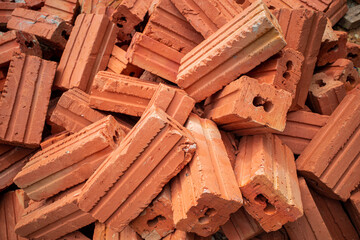 Close up red bricks for construction