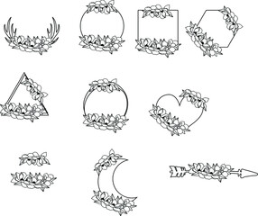 Floral Monogram Magnolia Frame Bundle Vector Illustration