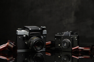 Old-fashioned camera and film