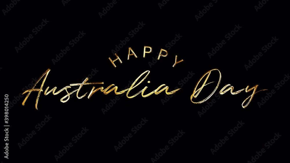Poster happy australia day golden text with light glowing effect isolated with alpha channel quicktime pror