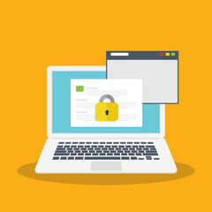 Locked access to document. Secure confidential document on a laptop, padlock on document, online access with private lock, illustration.	