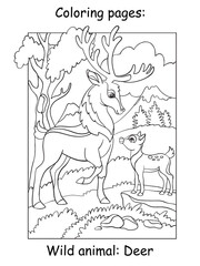 Fototapeta na wymiar Children coloring book page deers vector illustration