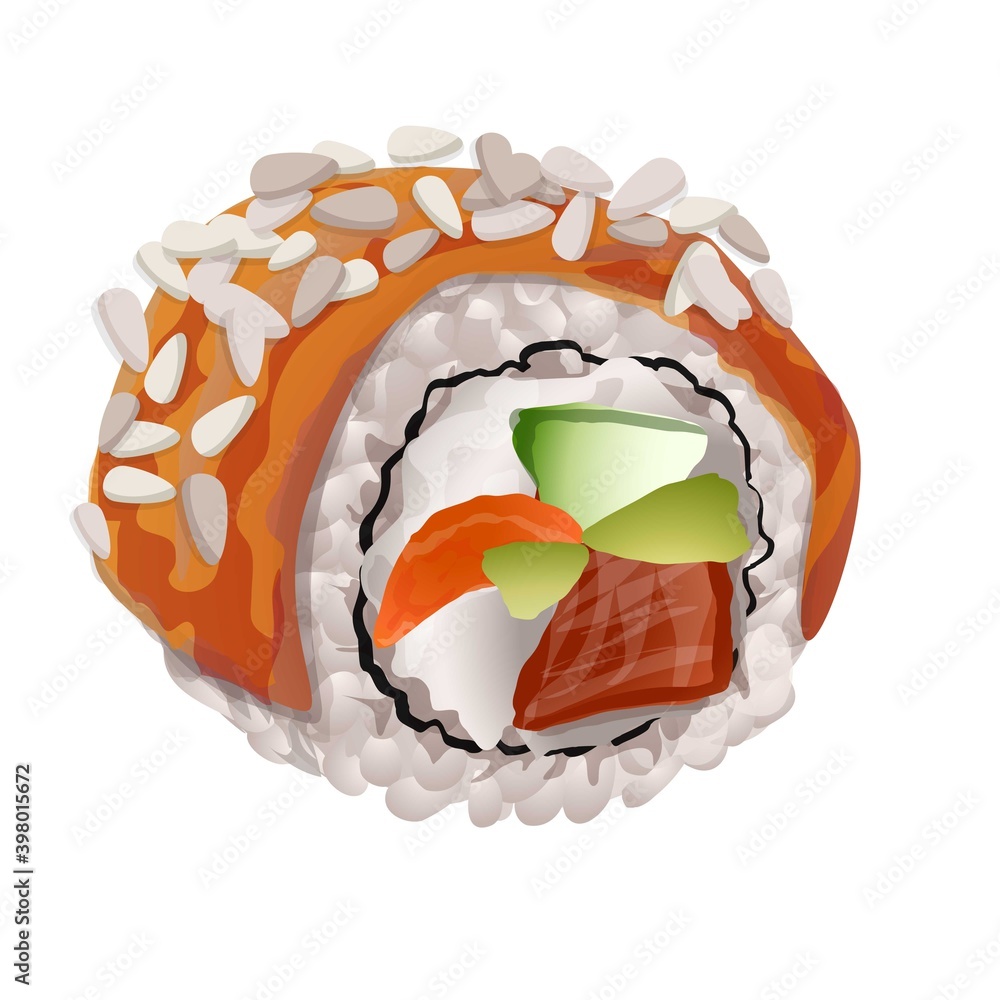 Poster mix sushi roll icon. cartoon of mix sushi roll vector icon for web design isolated on white backgrou