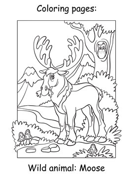 Children coloring book page moose vector illustration