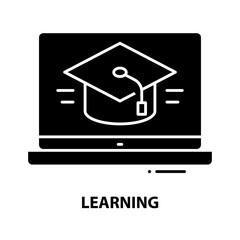 learning icon, black vector sign with editable strokes, concept illustration