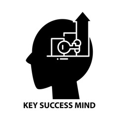 key success mind icon, black vector sign with editable strokes, concept illustration