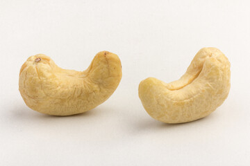 Raw cashew nuts isolated on white background.