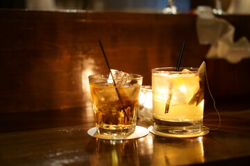 Whisky and cocktail in a bar