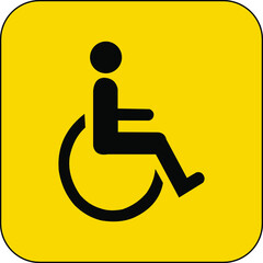 Silhouette of a man in a wheelchair on a yellow background. A person with disabilities. Wheelchair. A sick person who cannot walk. Vector illustration.