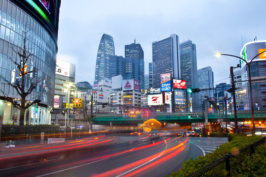 Cityscape of buildings and billboards at Shinjuku distrct.
