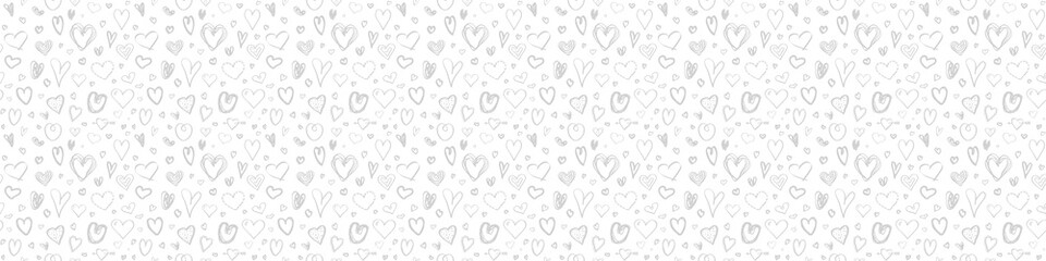 Hand drawn background with hearts. Seamless texture for banner, flyer or poster. Valentine's day. Black and white illustration
