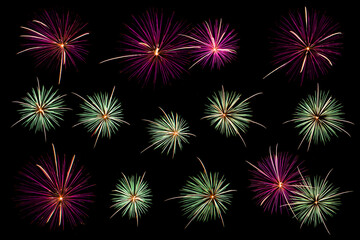 Set of colorful fireworks isolated