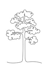 Tree in continuous line art drawing style. Pine tree black linear design isolated on white background. Vector illustration