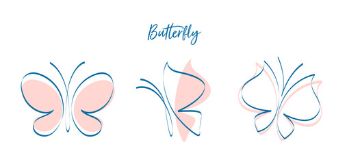 Collezione di farfalle in diverse posizioni
