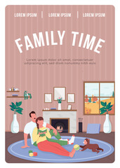 Family time poster flat vector template