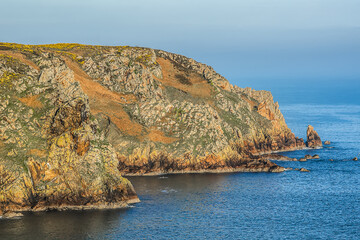 Fototapeta premium Beautiful scenic view in Island Jersey (Bailiwick of Jersey) at sunrise. United Kingdom.
