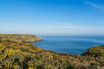 Fototapeta premium Beautiful scenic view in Island Jersey (Bailiwick of Jersey) at sunrise. United Kingdom.