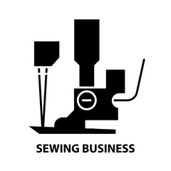 sewing business icon, black vector sign with editable strokes, concept illustration