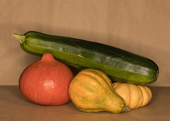 Still life of vegetables pumpkin and zucchini