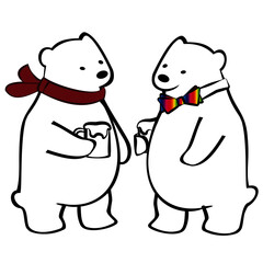A cute gay and straight polar bear drink beer