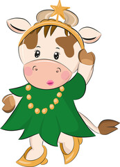 Cute cow in Christmas tree outfit