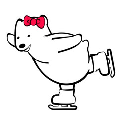 A cute polar bear skates on ice